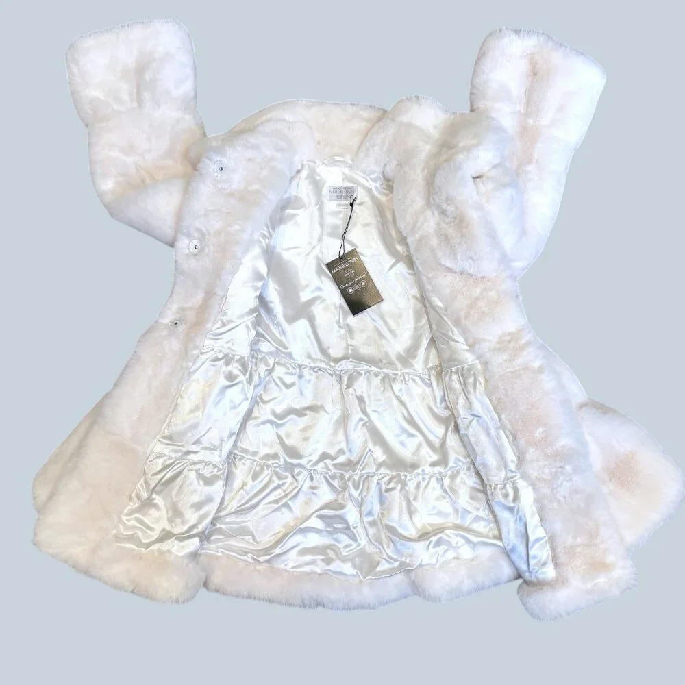 Girls Donna Salyers Fabulous Fur L (12) CeCe Swing Coat NWT Ivory White Coquette